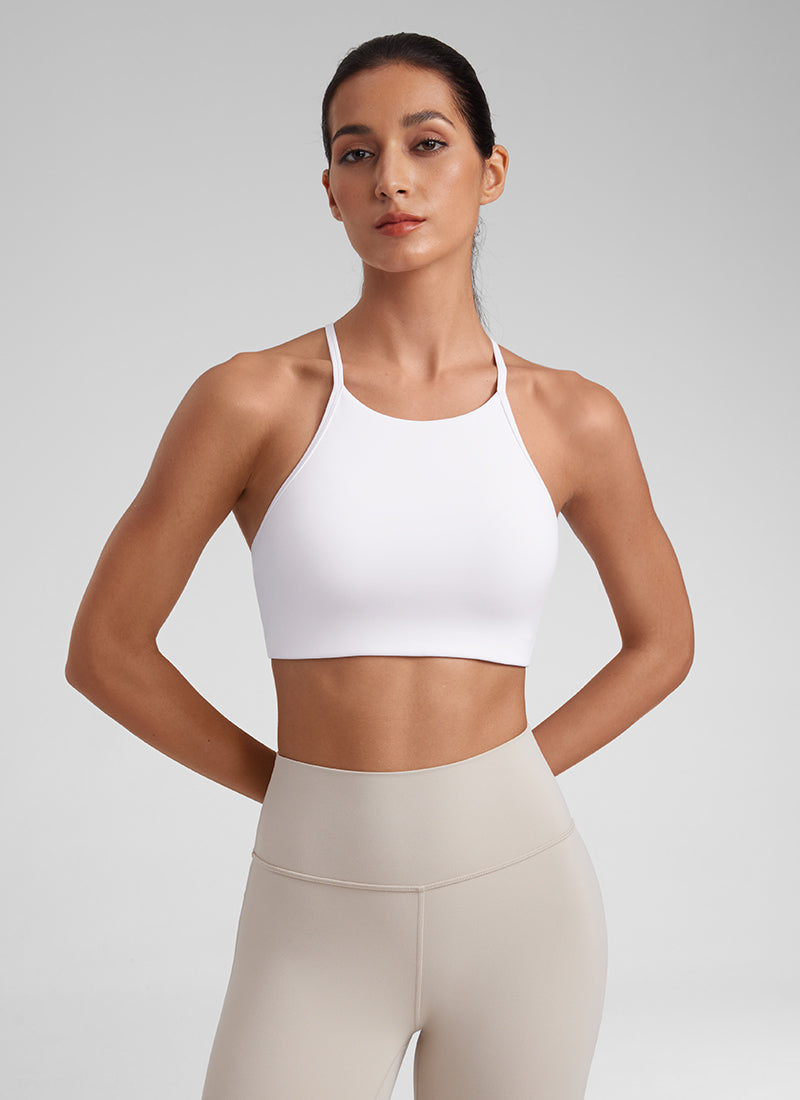 CRZ YOGA Bra Olahraga Y Racerback Leher Tinggi Butterluxe Tali Tipis Wanita Putih