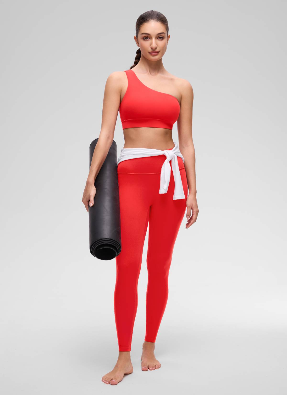 CRZ YOGA Butterluxe Bra Olahraga Wanita Satu Bahu Asimetris Berbusa Warna Merah Tua