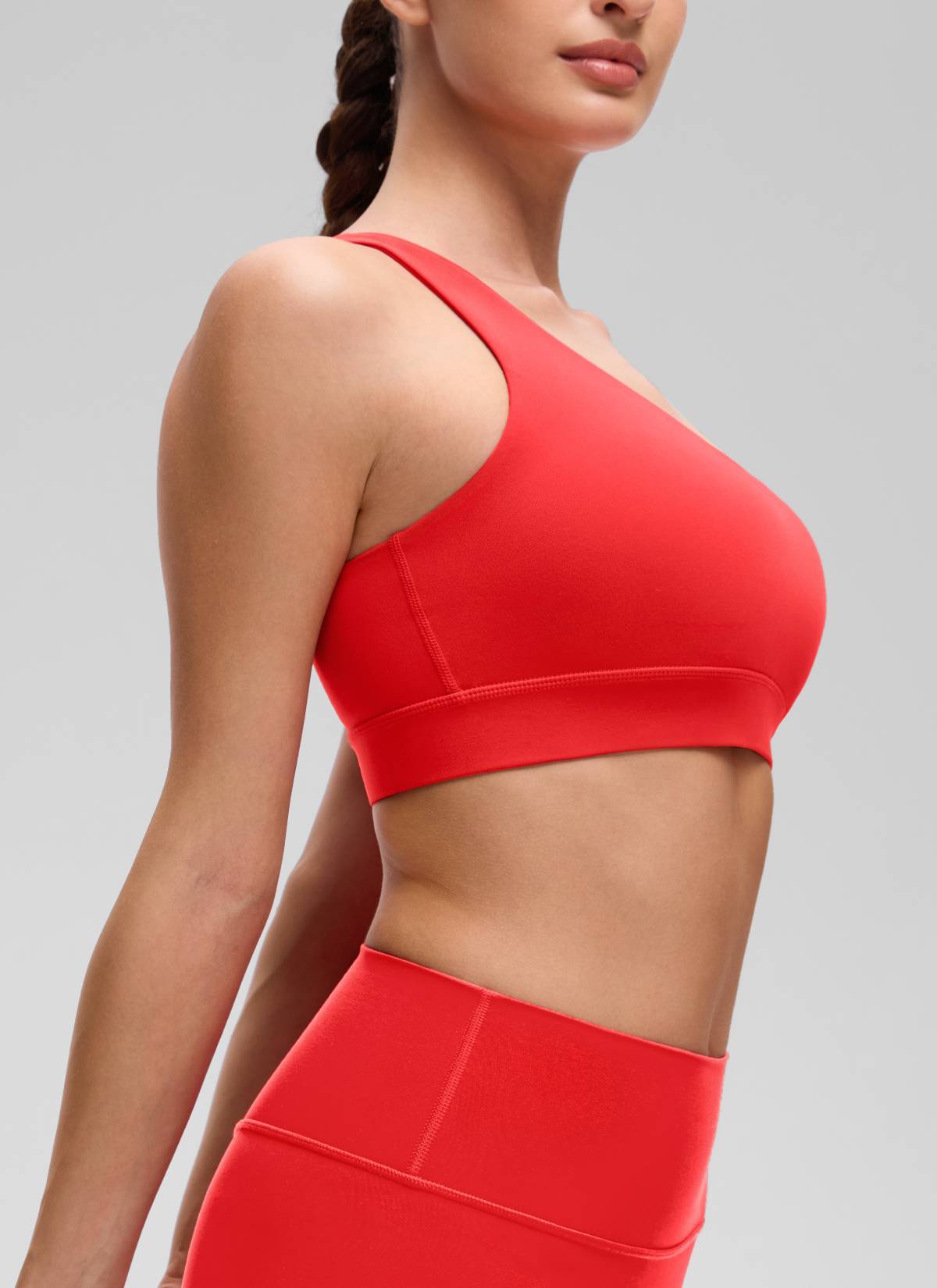 CRZ YOGA Butterluxe Bra Olahraga Wanita Satu Bahu Asimetris Berbusa Warna Merah Tua