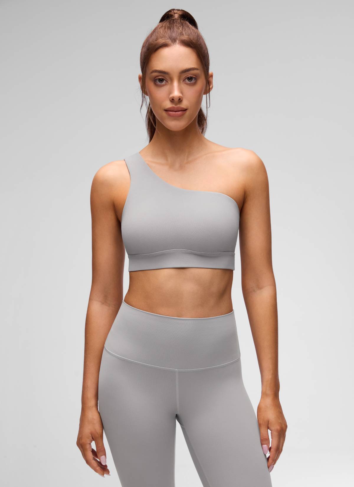 CRZ YOGA Butterluxe Bra Olahraga Wanita Satu Bahu Asimetris Berbantalan, Warna Abu-abu Gull