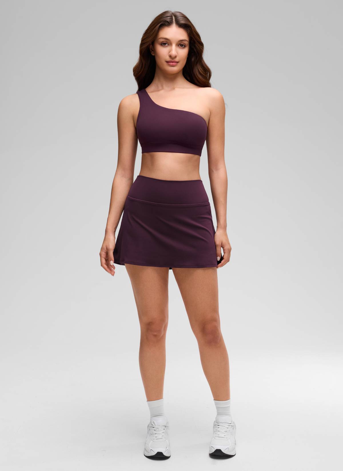CRZ YOGA Butterluxe Bra Olahraga Wanita Satu Bahu Asimetris dengan Bantalan, Warna Ungu Tua