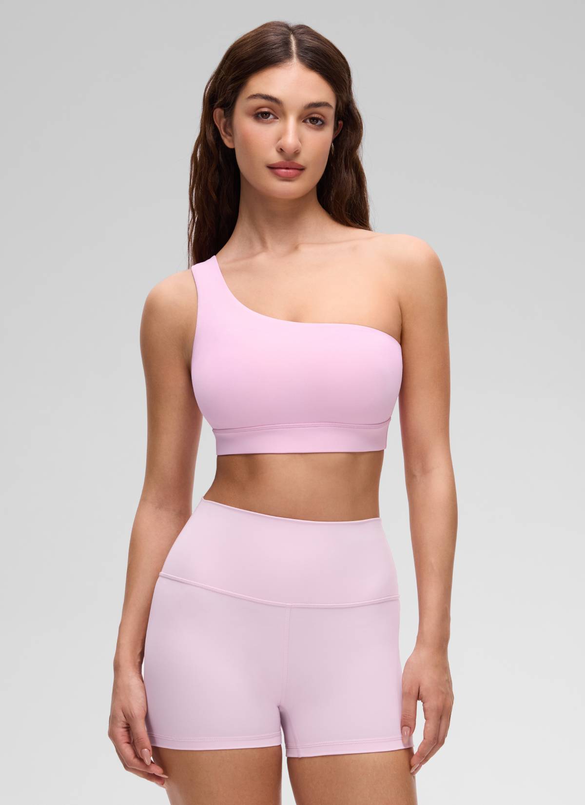 CRZ YOGA Butterluxe Bra Olahraga Wanita Satu Bahu Asimetris dengan Bantalan, Warna Vita Pink