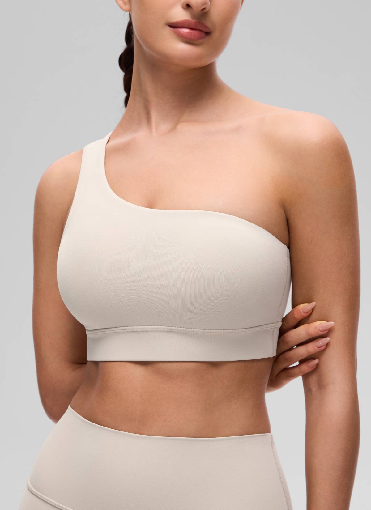 CRZ YOGA Butterluxe Bra Olahraga Wanita Satu Bahu Asimetris dengan Bantalan, Warna Mojave Tan