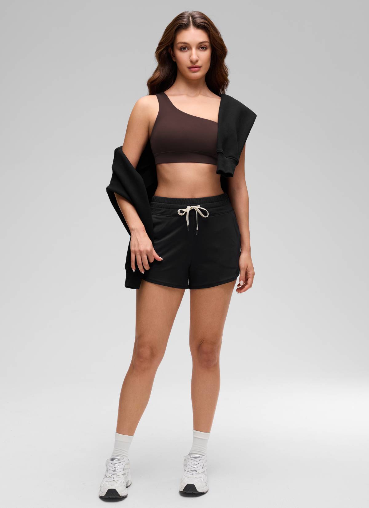 CRZ YOGA Butterluxe Bra Olahraga Wanita Satu Bahu, Asimetris, Berbusa, Warna Cokelat Hot Fudge