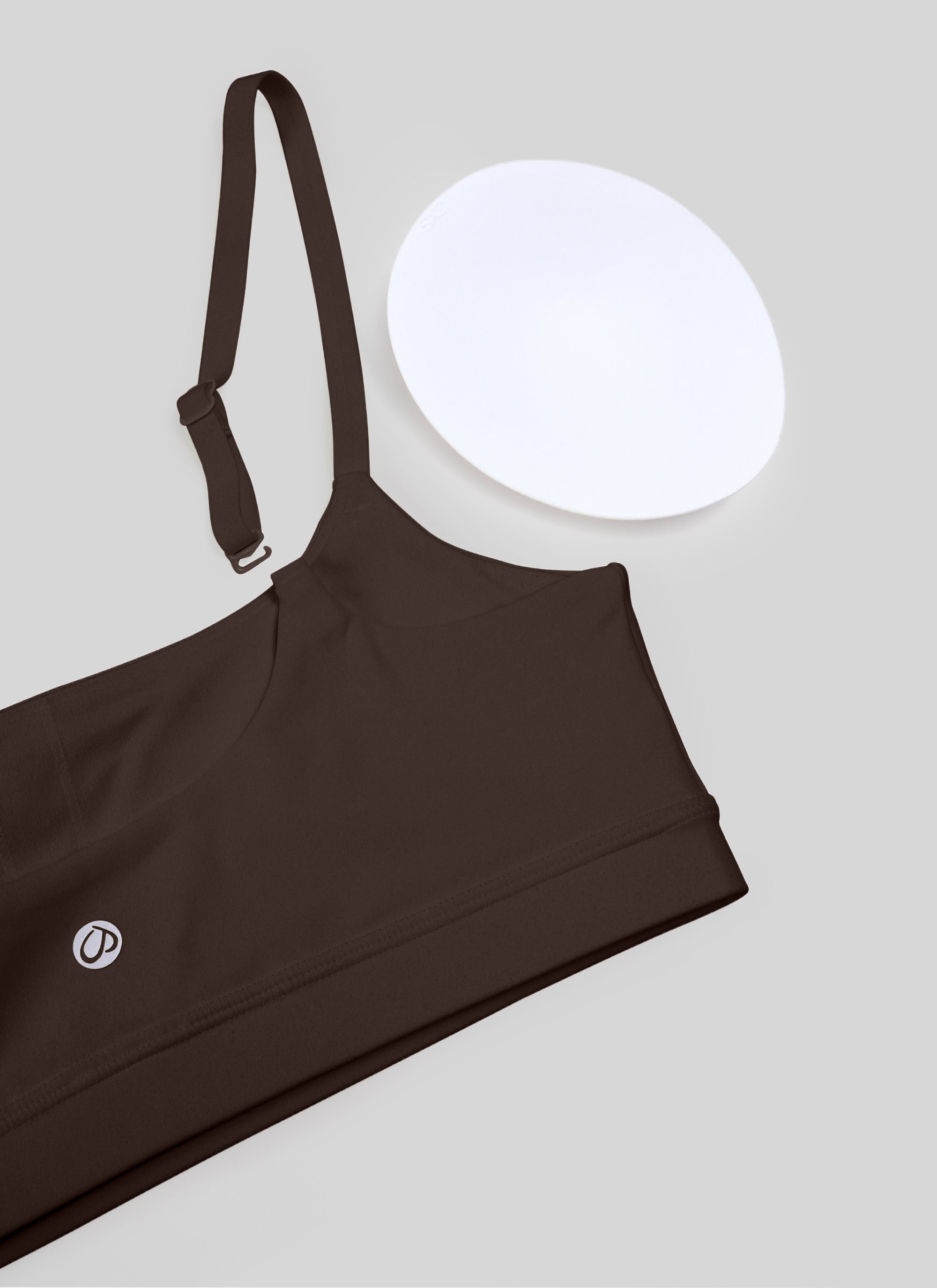 CRZ YOGA Bra Wanita dengan Tali Spaghetti yang Dapat Disesuaikan dan Leher Bulat, Model " Butterluxe ", Warna Hot Fudge Brown