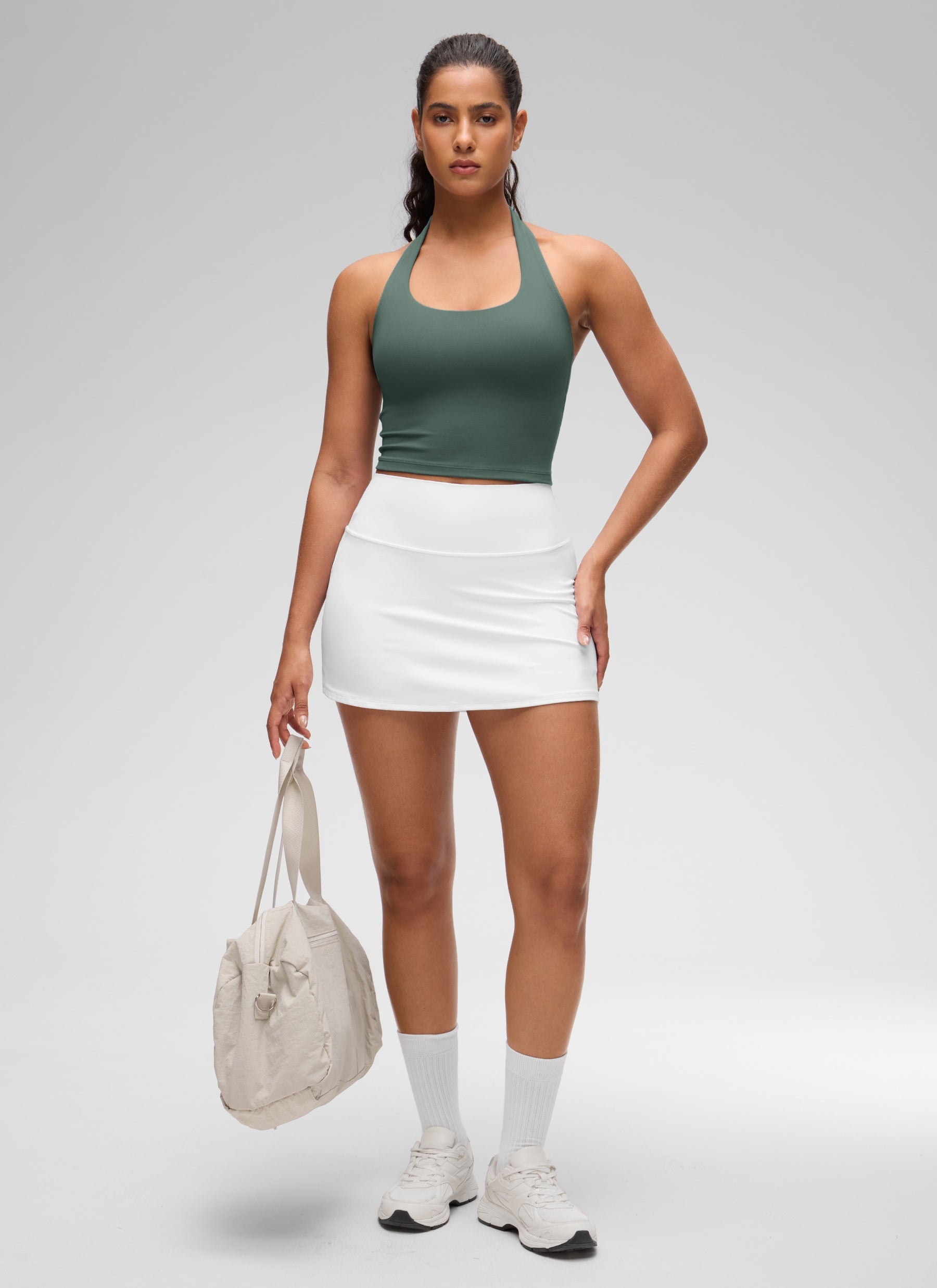 CRZ YOGA Bra Olahraga Halter Panjang untuk Wanita dengan Motif " Butterluxe ", Atasan Crop Tank, Warna Hijau Hutan Gelap