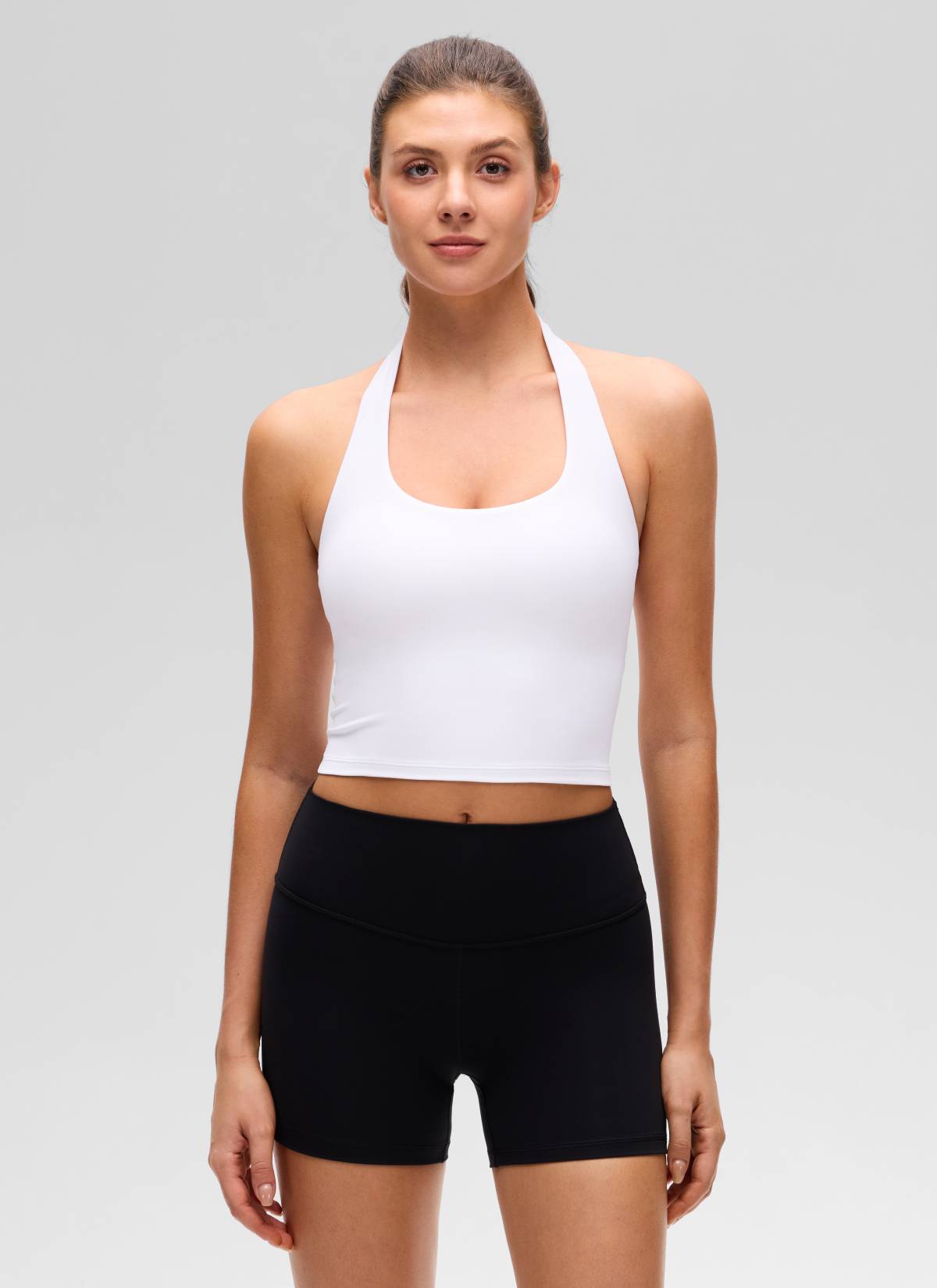 CRZ YOGA Bra Olahraga Halter Panjang untuk Wanita dengan Desain " Butterluxe " dan Atasan Crop Tank Putih