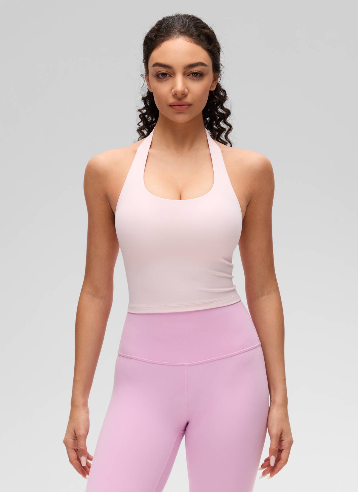CRZ YOGA Bra Olahraga Halter Panjang untuk Wanita dengan Desain " Butterluxe ", Atasan Crop Tank, Warna Strawberry Pink