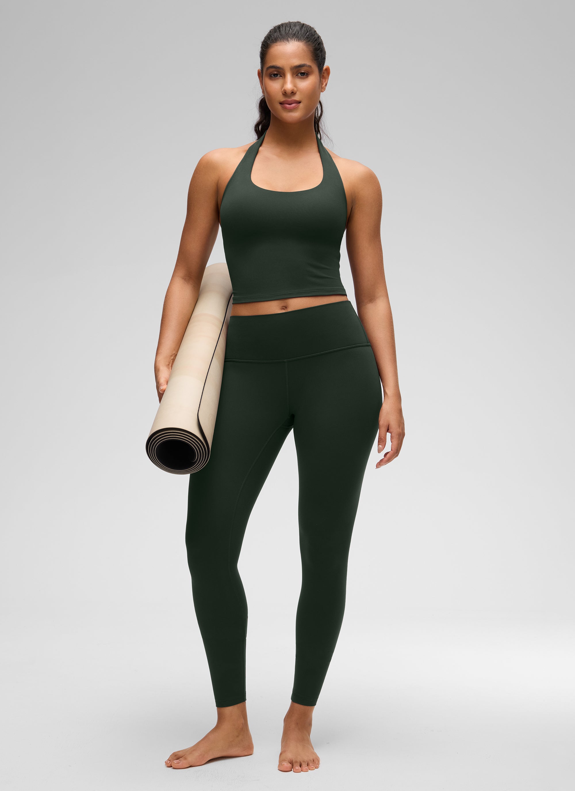 CRZ YOGA Bra Olahraga Halter Panjang untuk Wanita dengan Desain " Butterluxe ", Atasan Crop Tank, Warna Legend Green