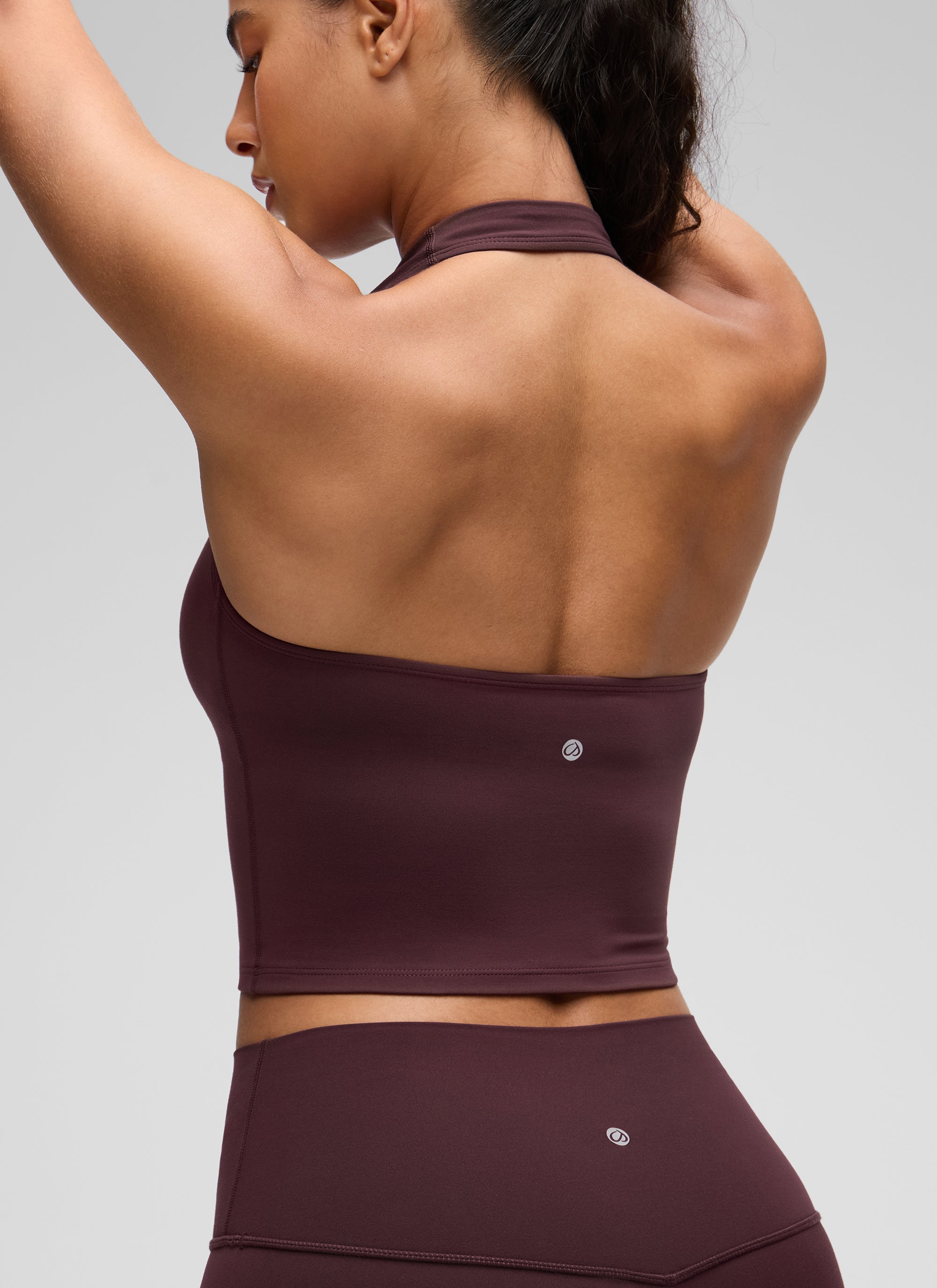 CRZ YOGA Bra Olahraga Halter Panjang untuk Wanita dengan Motif " Butterluxe ", Atasan Crop Tank, Warna Ripe Plum