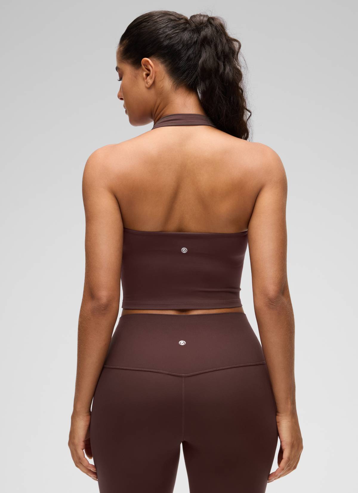CRZ YOGA Bra Olahraga Halter Panjang untuk Wanita dengan Desain " Butterluxe ", Atasan Crop Tank, Warna Taupe