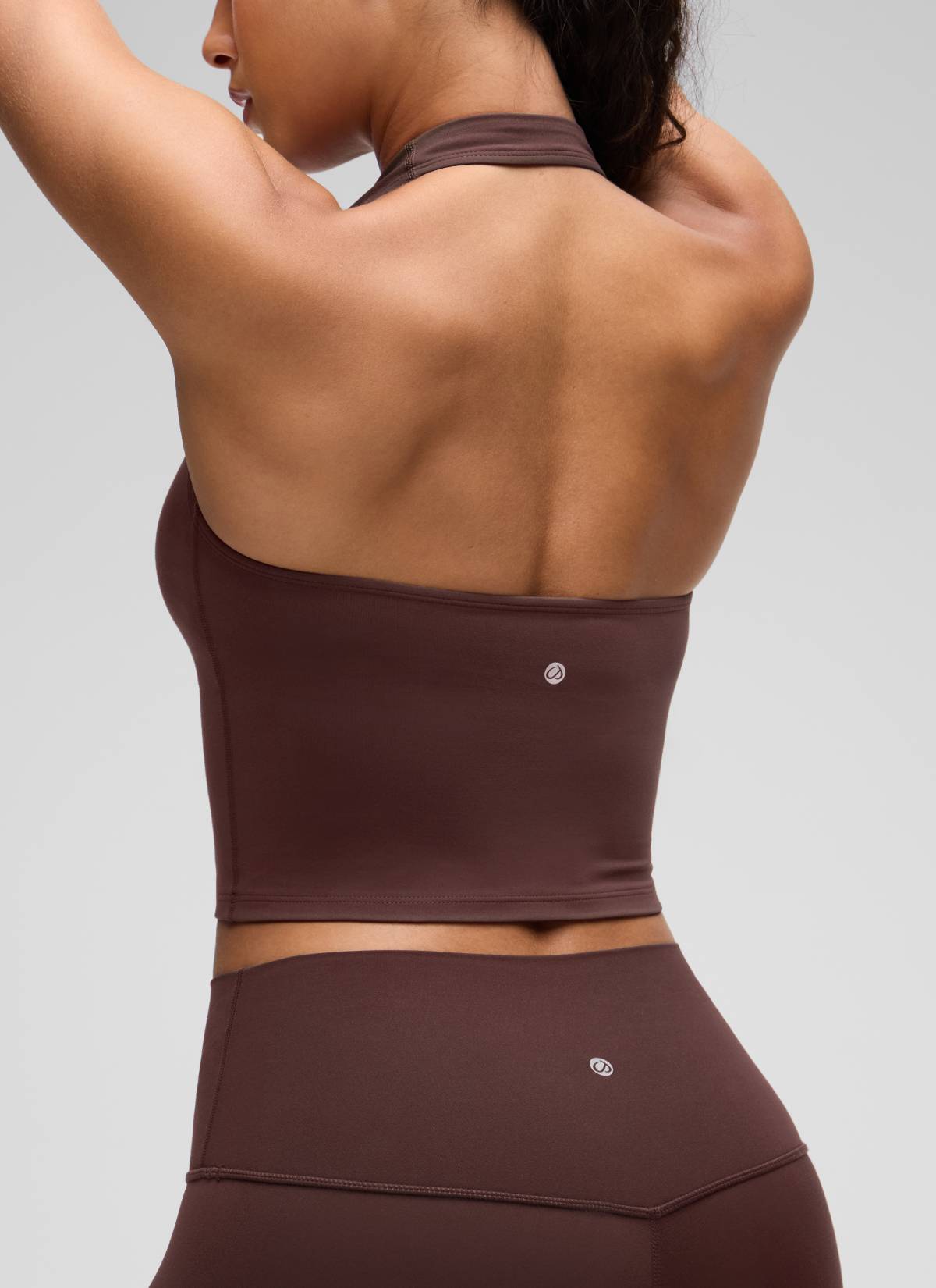 CRZ YOGA Bra Olahraga Halter Panjang untuk Wanita dengan Desain " Butterluxe ", Atasan Crop Tank, Warna Taupe