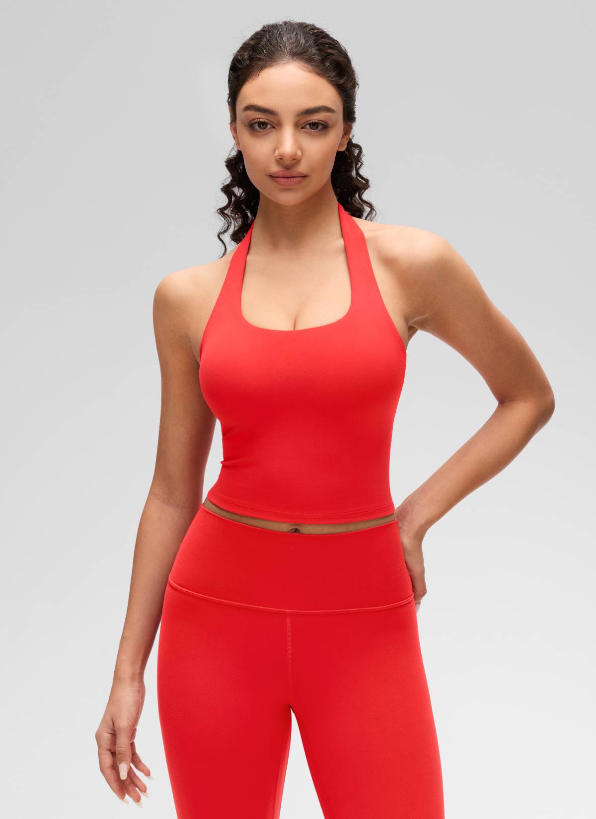 CRZ YOGA Bra Olahraga Halter Panjang untuk Wanita dengan Desain " Butterluxe ", Atasan Crop Tank, Warna Merah Tua