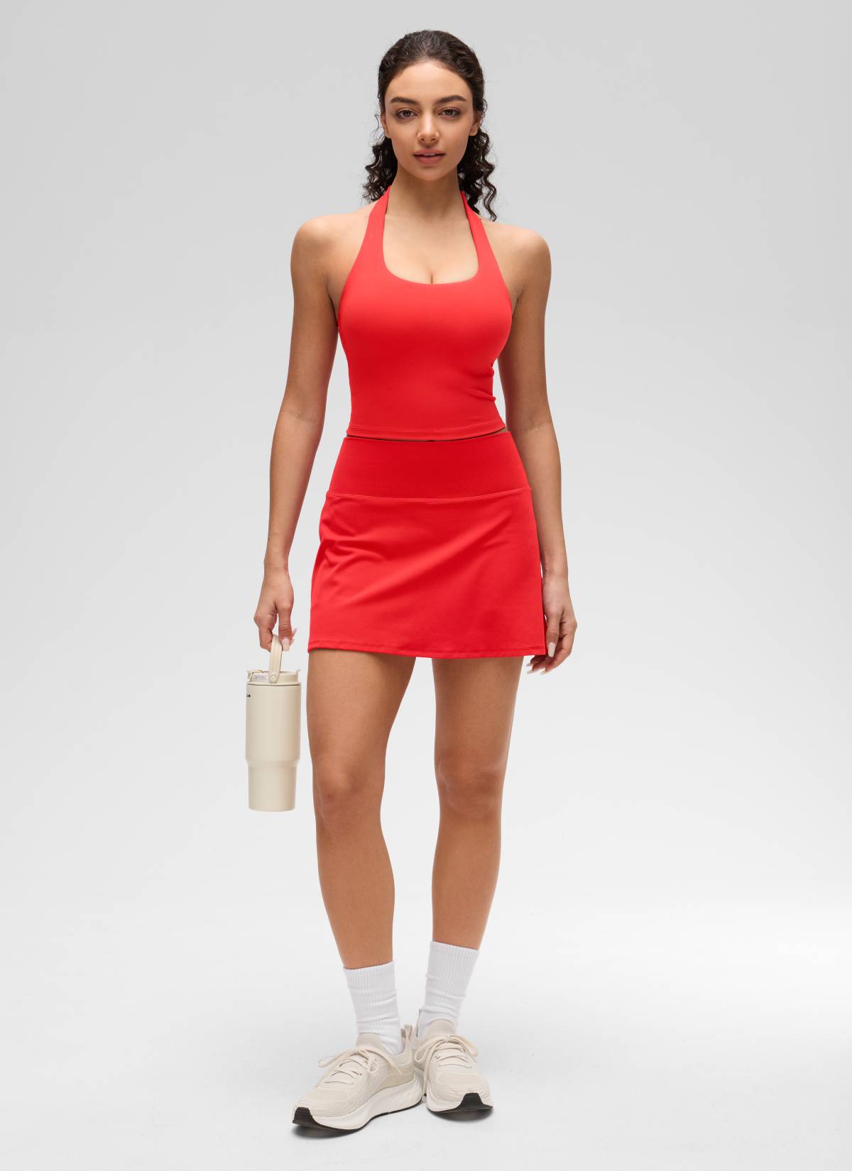 CRZ YOGA Bra Olahraga Halter Panjang untuk Wanita dengan Desain " Butterluxe ", Atasan Crop Tank, Warna Merah Tua