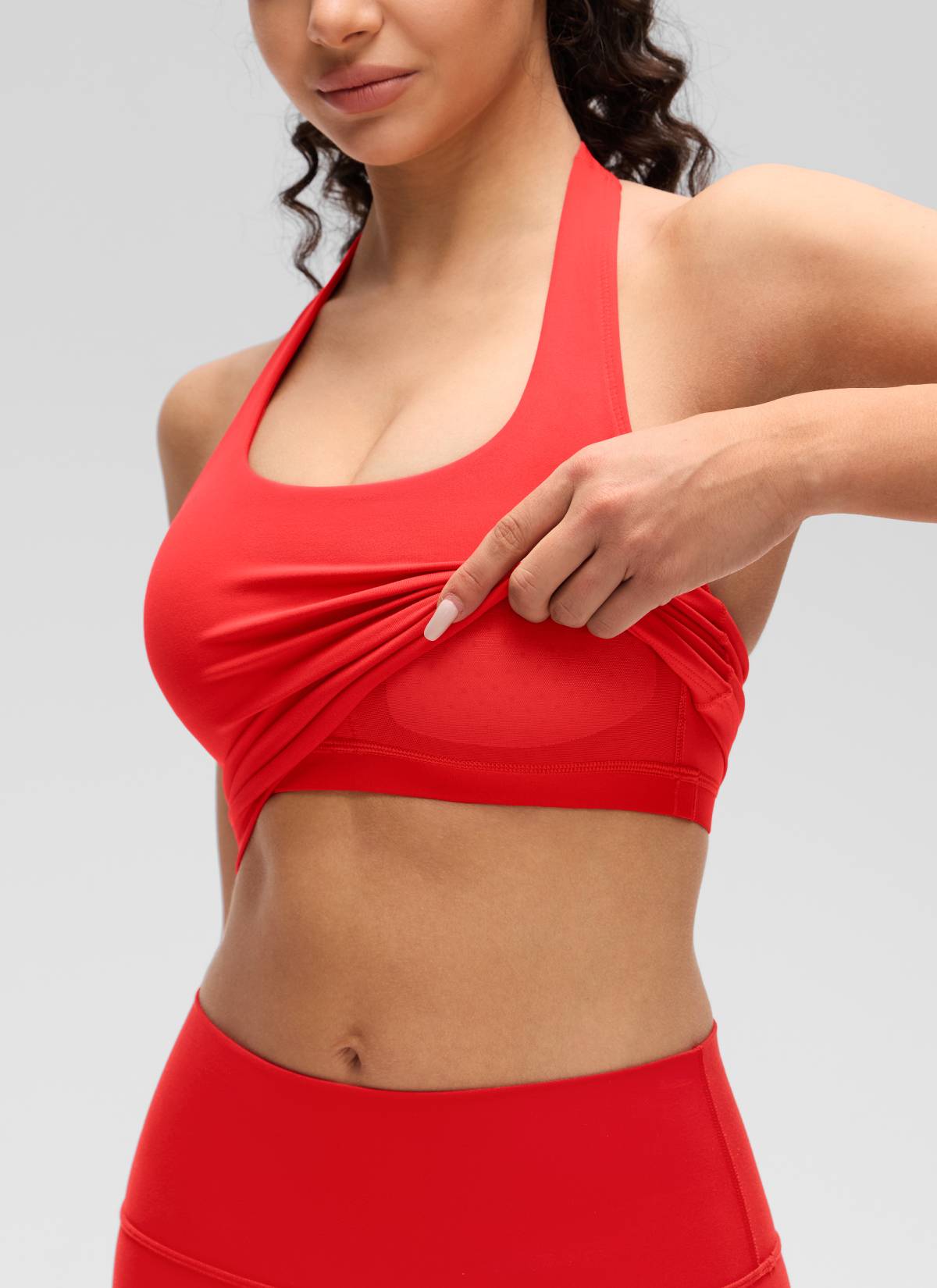 CRZ YOGA Bra Olahraga Halter Panjang untuk Wanita dengan Desain " Butterluxe ", Atasan Crop Tank, Warna Merah Tua