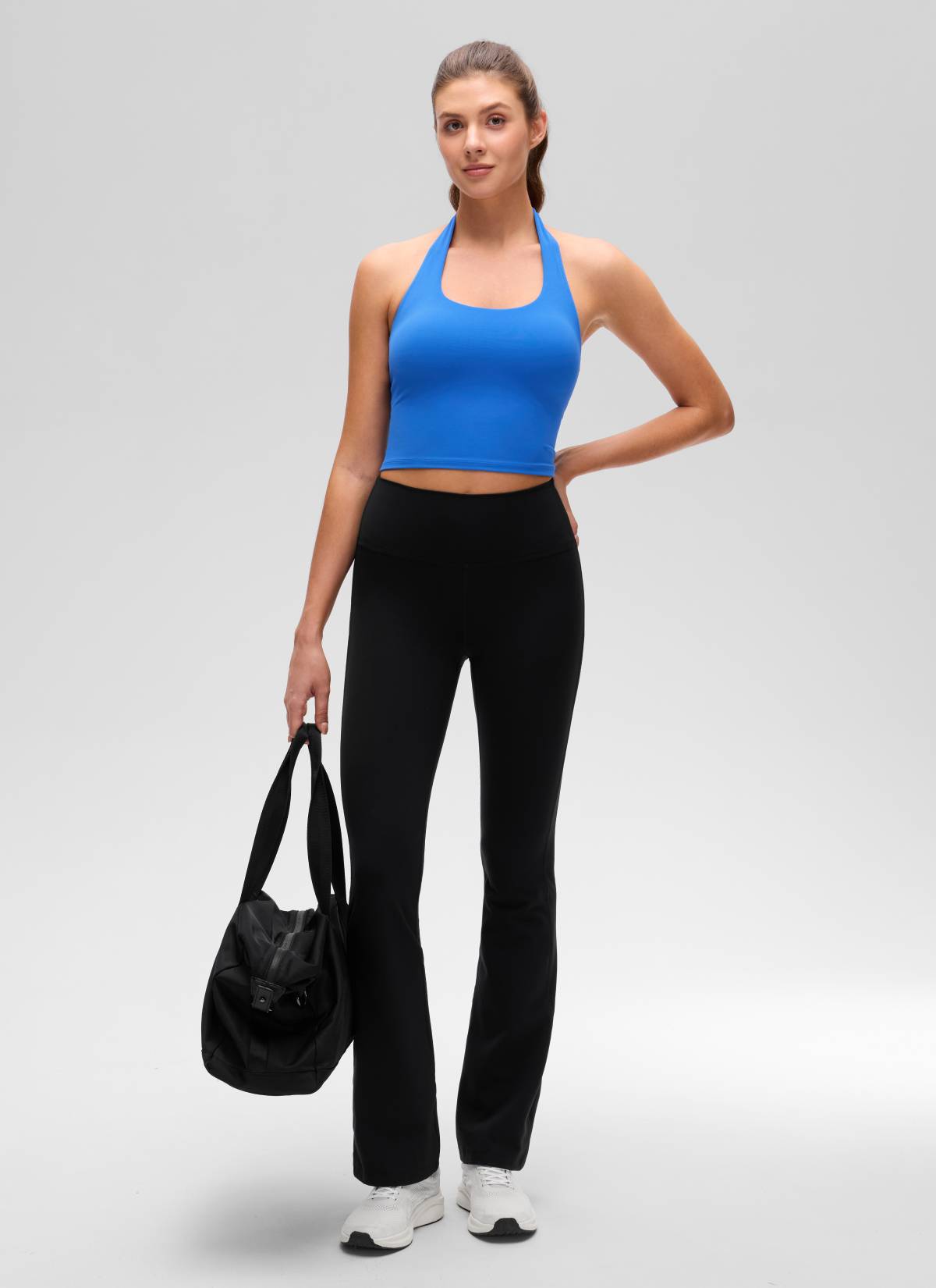 CRZ YOGA Bra Olahraga Halter Panjang untuk Wanita dengan Desain " Butterluxe " dan Atasan Crop Tank Berkilau Warna Biru