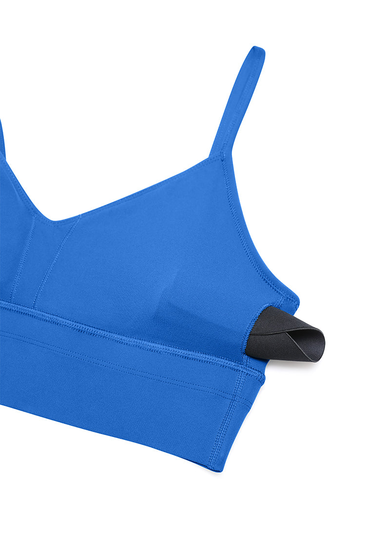 CRZ YOGA Butterluxe Bra Olahraga Wanita Model Camisole V-Neck Panjang untuk Latihan, Warna Biru Berkilau