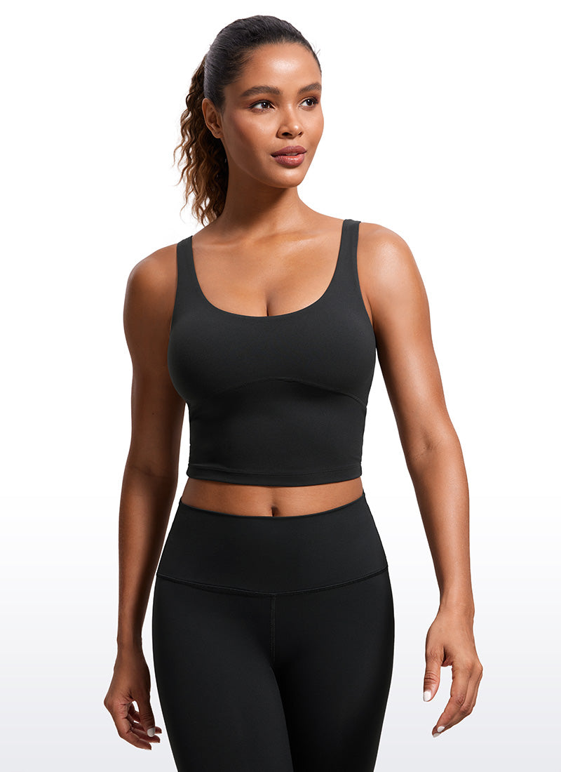 CRZ YOGA Atasan Wanita Model Ketat Butterluxe Tank Top dengan Bra Terintegrasi dan Punggung Berbentuk U, Warna Hitam