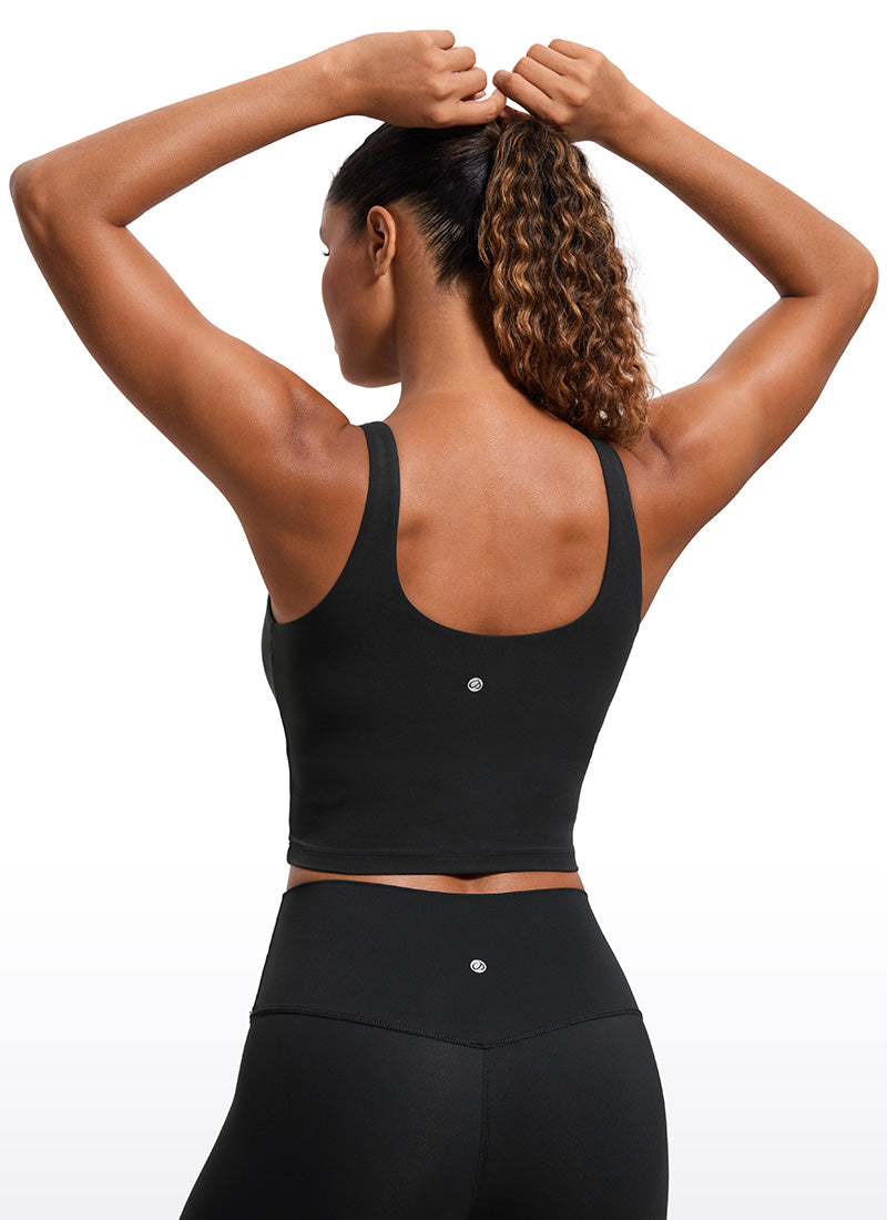 CRZ YOGA Atasan Wanita Model Ketat Butterluxe Tank Top dengan Bra Terintegrasi dan Punggung Berbentuk U, Warna Hitam