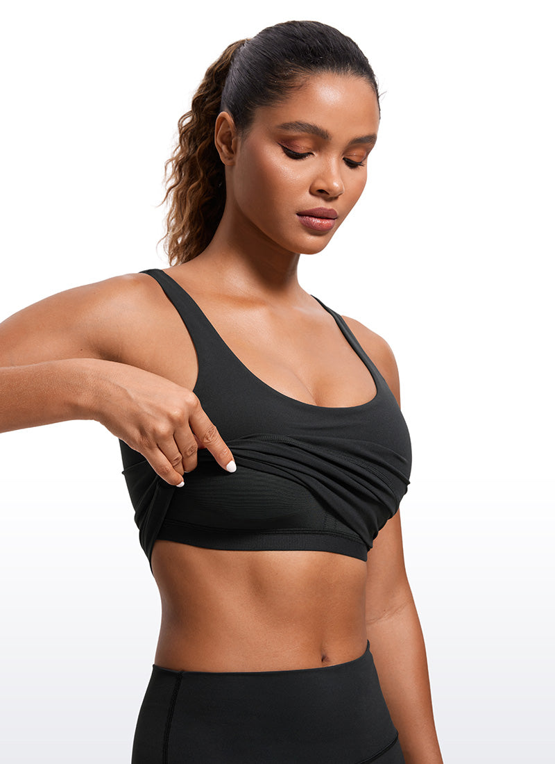 CRZ YOGA Atasan Wanita Model Ketat Butterluxe Tank Top dengan Bra Terintegrasi dan Punggung Berbentuk U, Warna Hitam