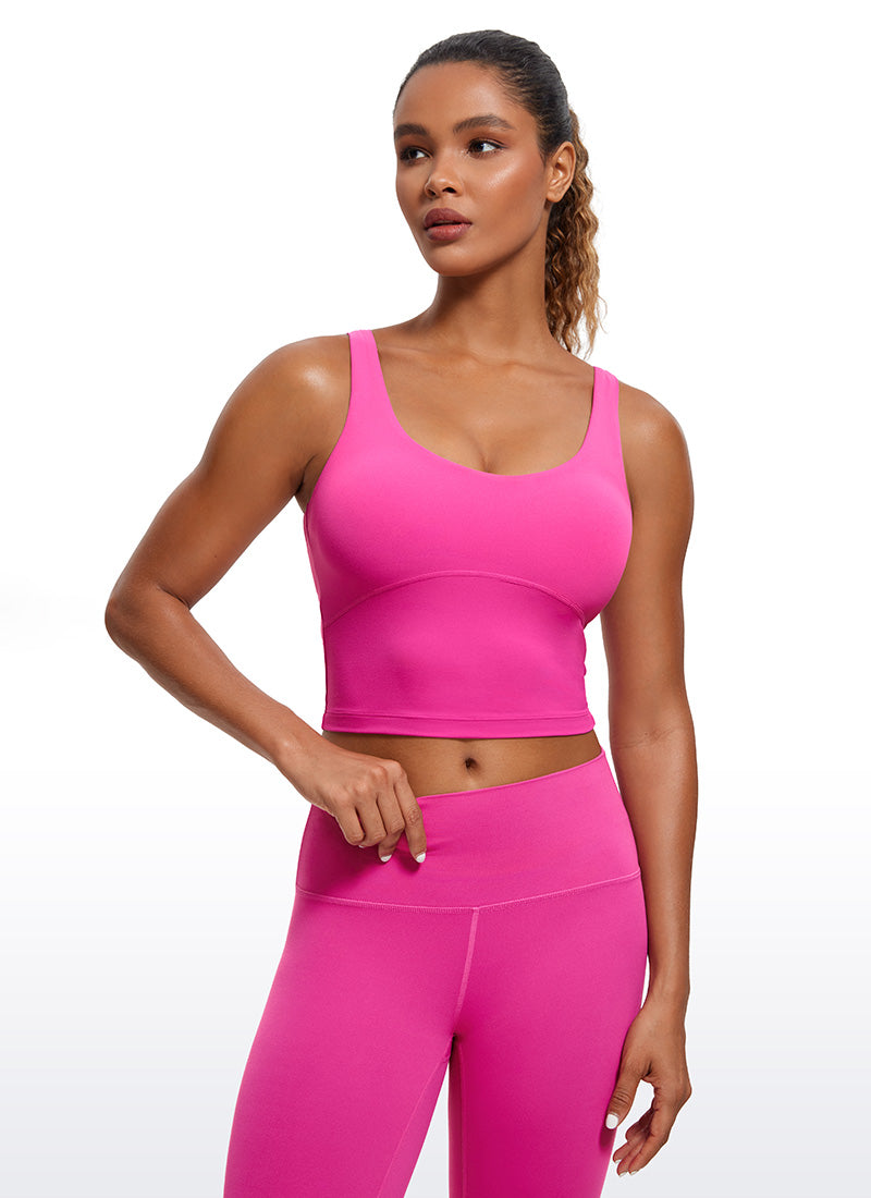 CRZ YOGA Atasan Wanita Model Ketat Butterluxe Tank Top dengan Bra Terintegrasi dan Punggung Berbentuk U, Warna Ungu Hibiscus
