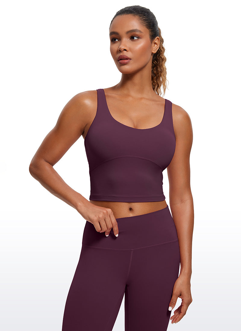 CRZ YOGA Atasan Wanita Model Ketat Butterluxe Tank Top dengan Bra Terintegrasi dan Punggung Berbentuk U, Warna Ungu Tua