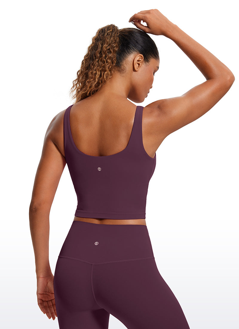 CRZ YOGA Atasan Wanita Model Ketat Butterluxe Tank Top dengan Bra Terintegrasi dan Punggung Berbentuk U, Warna Ungu Tua