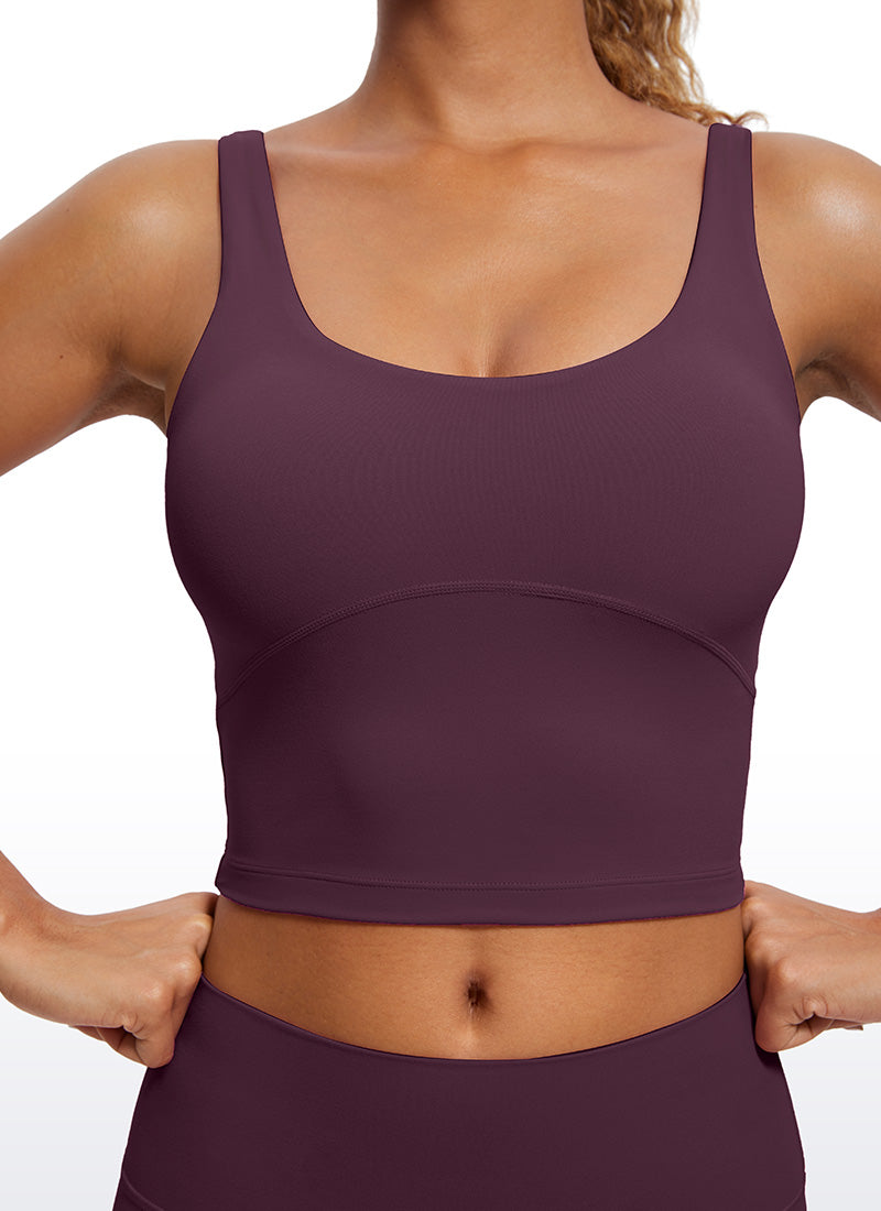 CRZ YOGA Atasan Wanita Model Ketat Butterluxe Tank Top dengan Bra Terintegrasi dan Punggung Berbentuk U, Warna Ungu Tua