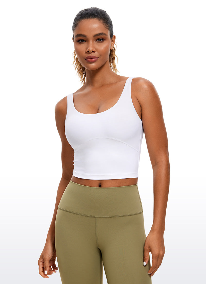 CRZ YOGA Atasan Wanita Model Ketat Butterluxe Tanktop dengan Bra Terintegrasi dan Punggung Berbentuk U, Warna Putih