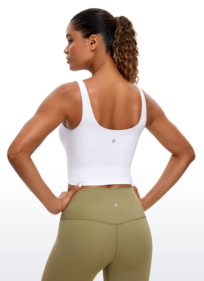 CRZ YOGA Atasan Wanita Model Ketat Butterluxe Tanktop dengan Bra Terintegrasi dan Punggung Berbentuk U, Warna Putih