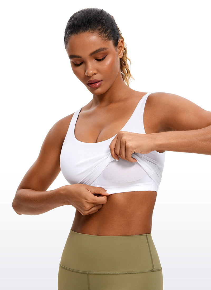 CRZ YOGA Atasan Wanita Model Ketat Butterluxe Tanktop dengan Bra Terintegrasi dan Punggung Berbentuk U, Warna Putih