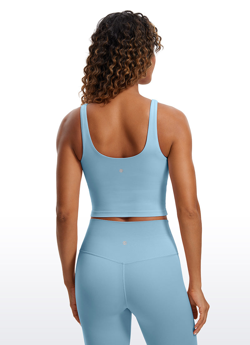 CRZ YOGA Atasan Wanita Model Ketat Butterluxe Tanktop dengan Bra Terintegrasi dan Punggung Berbentuk U, Warna Biru Murni