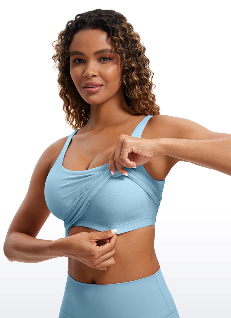 CRZ YOGA Atasan Wanita Model Ketat Butterluxe Tanktop dengan Bra Terintegrasi dan Punggung Berbentuk U, Warna Biru Murni