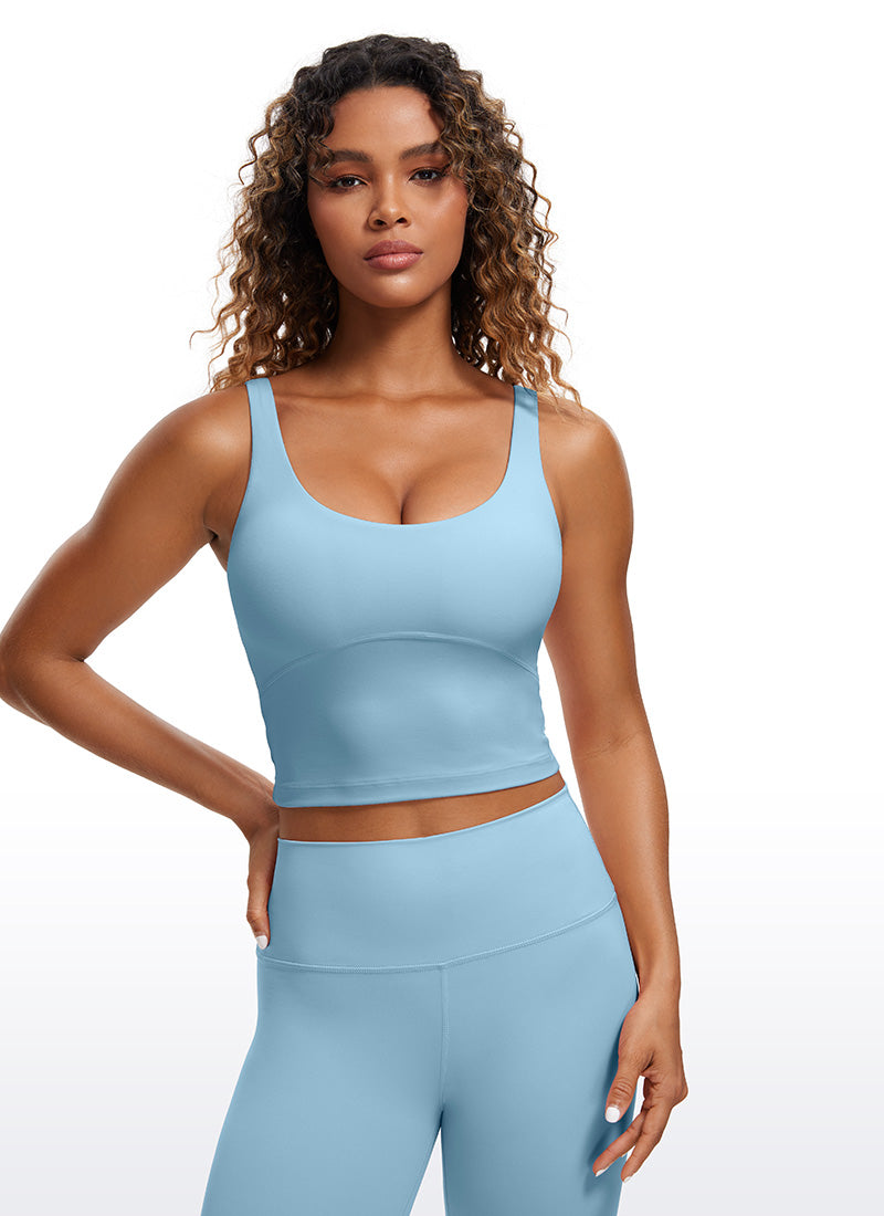 CRZ YOGA Atasan Wanita Model Ketat Butterluxe Tanktop dengan Bra Terintegrasi dan Punggung Berbentuk U, Warna Biru Murni