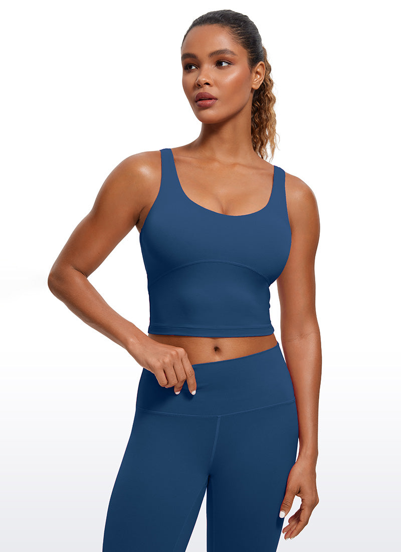 CRZ YOGA Atasan Wanita Model Ketat Butterluxe Tank Top dengan Bra Terintegrasi dan Punggung Berbentuk U, Warna French Navy