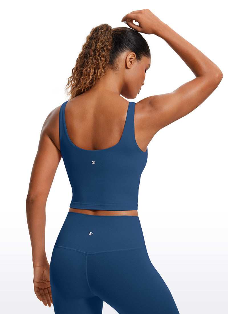 CRZ YOGA Atasan Wanita Model Ketat Butterluxe Tank Top dengan Bra Terintegrasi dan Punggung Berbentuk U, Warna French Navy