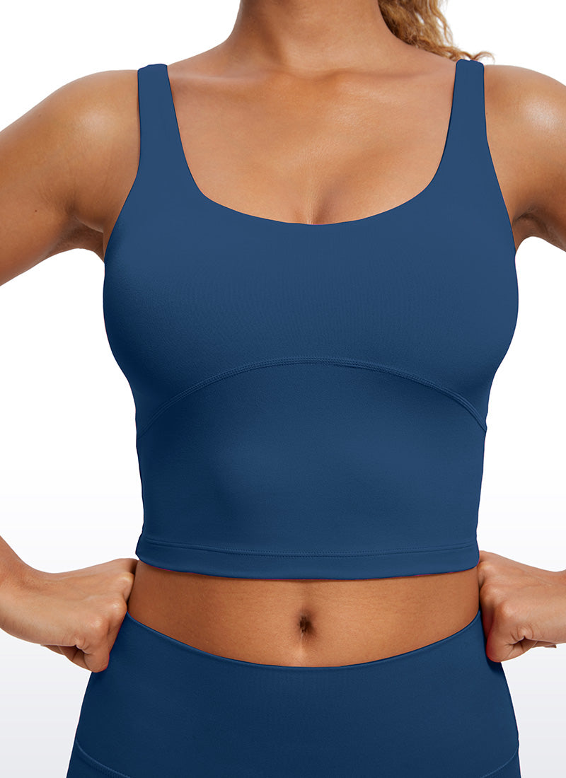 CRZ YOGA Atasan Wanita Model Ketat Butterluxe Tank Top dengan Bra Terintegrasi dan Punggung Berbentuk U, Warna French Navy