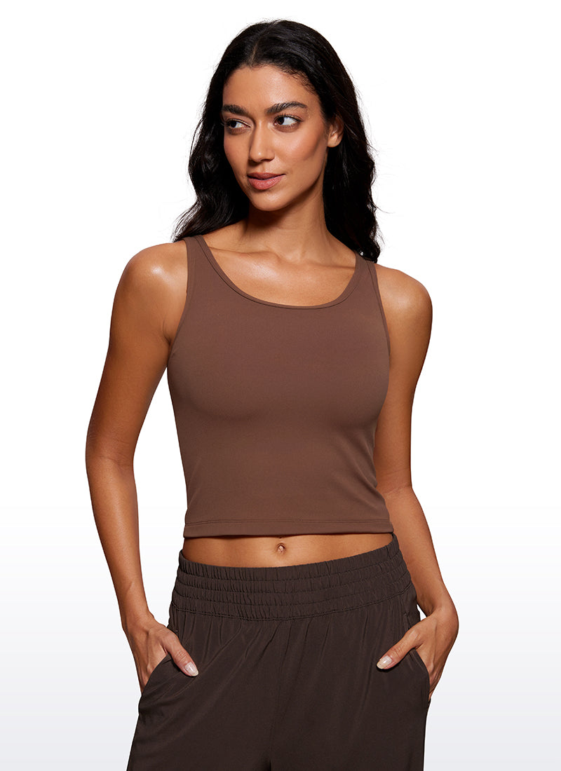 CRZ YOGA Atasan Tank Top Yoga Wanita dengan Potongan Ketat dan Punggung Racer Butterluxe , Warna Cokelat Kopi