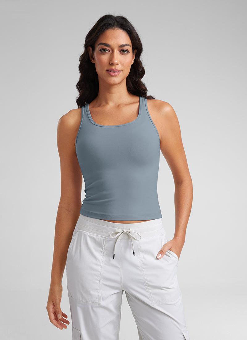 CRZ YOGA Atasan Tank Top Yoga Wanita dengan Potongan Ketat dan Model Punggung Balap ( Butterluxe ) Warna Biru Belgia