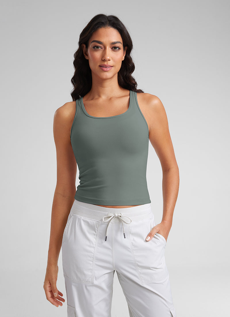 CRZ YOGA Atasan Tank Top Yoga Wanita dengan Potongan Ketat dan Punggung Terbuka ( Butterluxe ) Warna Abu-abu Sage