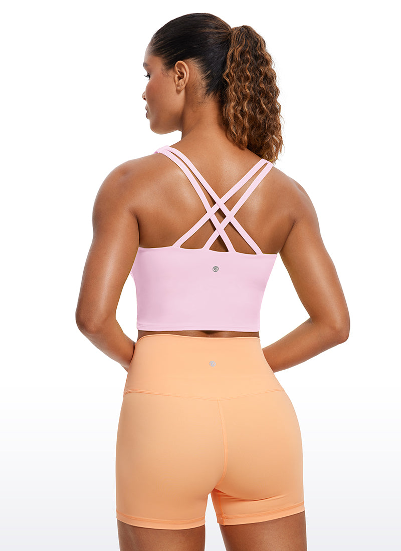 CRZ YOGA Womens Butterluxe Strappy Longline Criss Cross Sports Bra Pink Peony