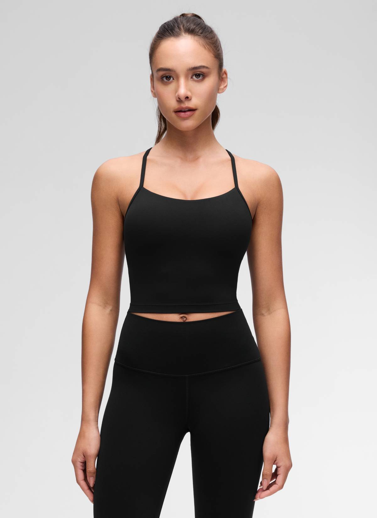 CRZ YOGA Bra Olahraga Wanita dengan Potongan Punggung Y dan Garis Panjang ( Butterluxe ), Atasan Tank Top Pendek, Warna Hitam