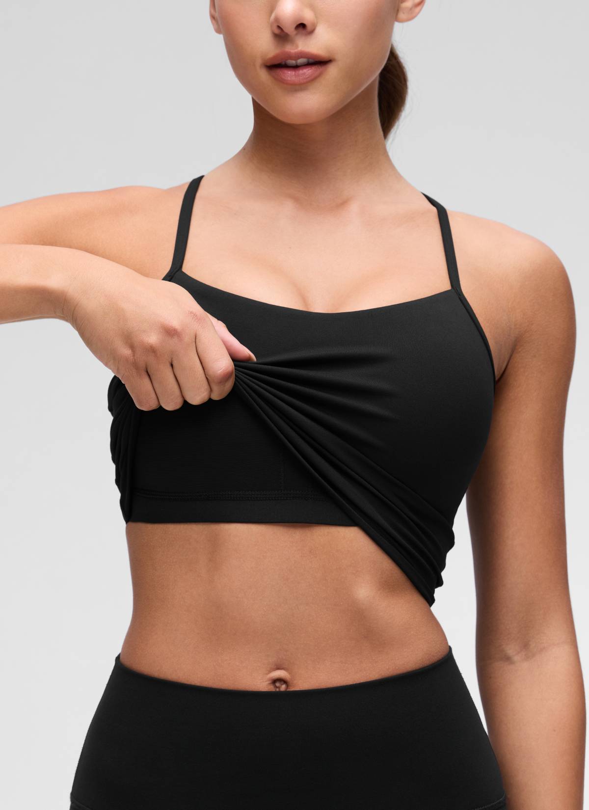 CRZ YOGA Bra Olahraga Wanita dengan Potongan Punggung Y dan Garis Panjang ( Butterluxe ), Atasan Tank Top Pendek, Warna Hitam