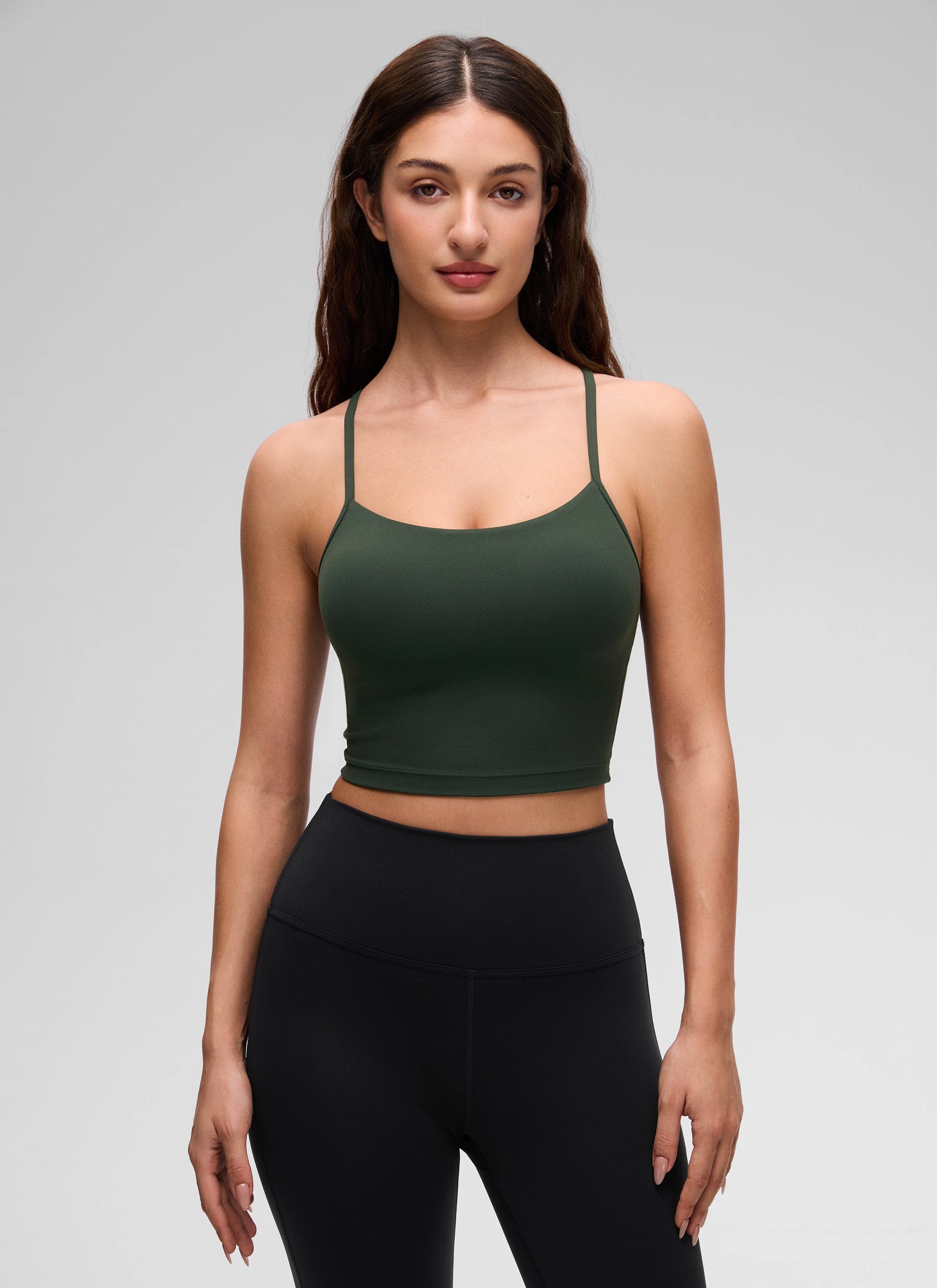 CRZ YOGA Bra Olahraga Wanita dengan Desain " Butterluxe " dan Punggung Berbentuk Y, Model Longline, Crop Tank Top, Warna Legend Green