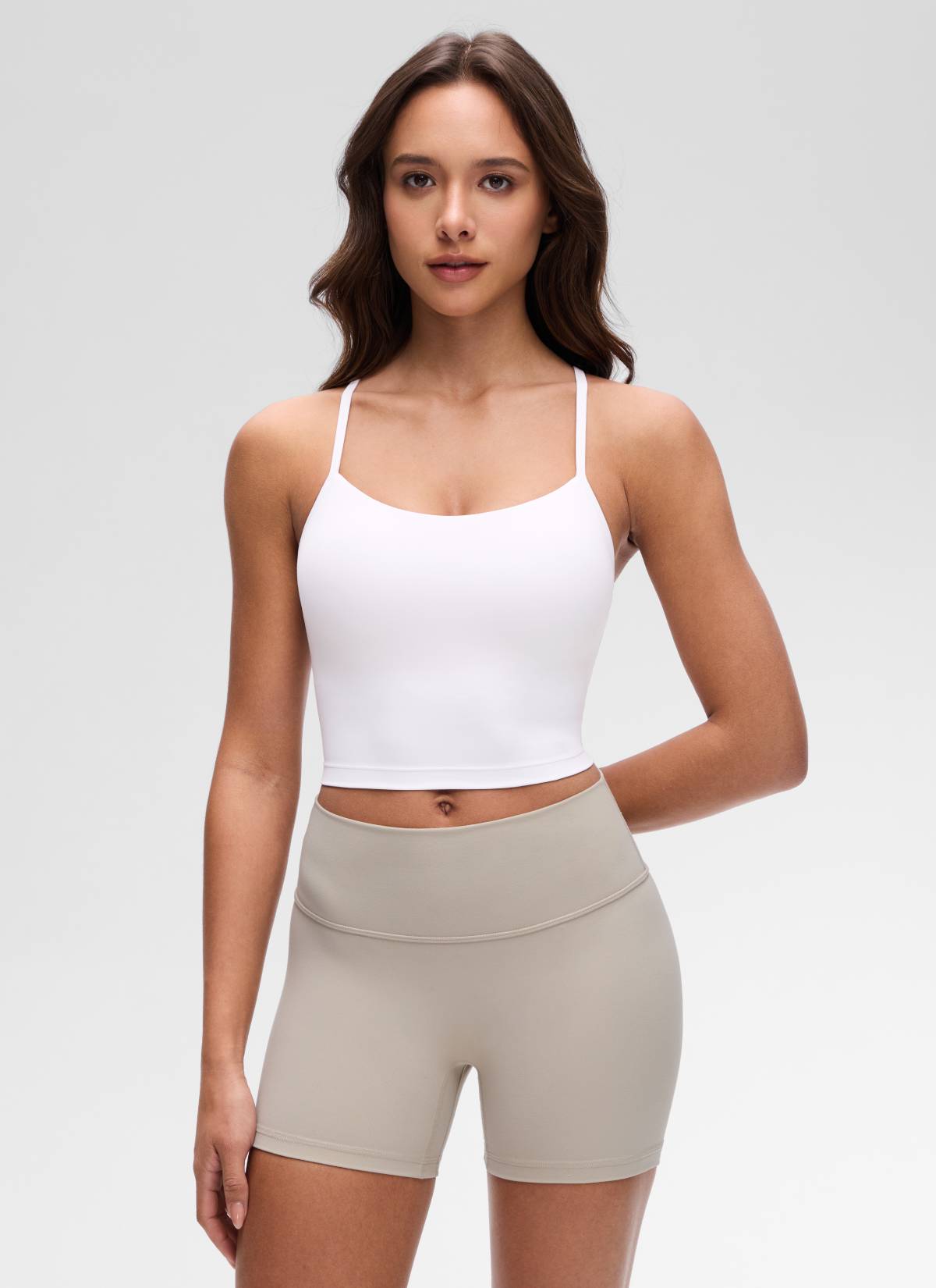 CRZ YOGA Bra Olahraga Wanita dengan Desain " Butterluxe " dan Punggung Berbentuk Y, Model Longline, Tank Top Pendek, Warna Putih