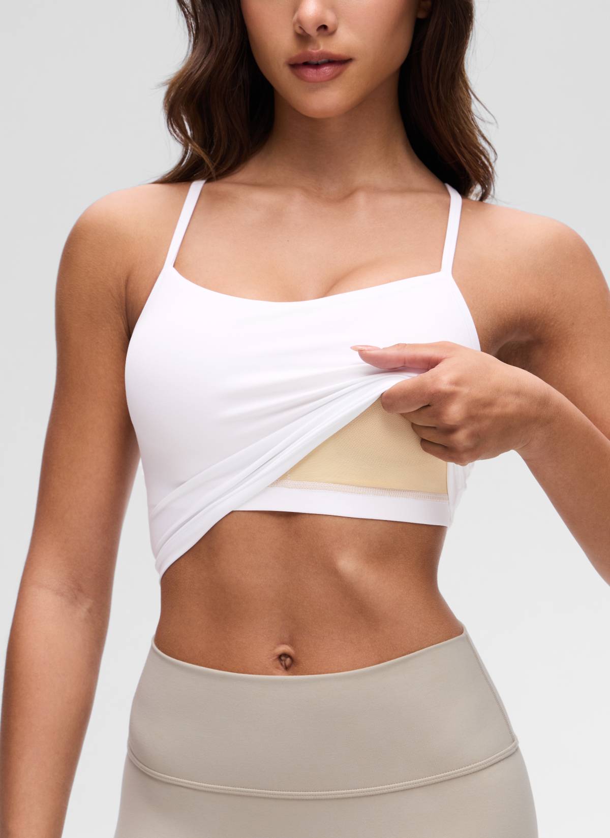 CRZ YOGA Bra Olahraga Wanita dengan Desain " Butterluxe " dan Punggung Berbentuk Y, Model Longline, Tank Top Pendek, Warna Putih