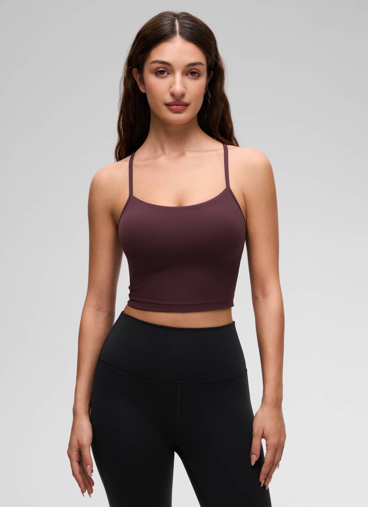CRZ YOGA Bra Olahraga Wanita dengan Desain " Butterluxe " dan Punggung Berbentuk Y, Model Longline, serta Atasan Crop Tank Top Warna Ripe Plum