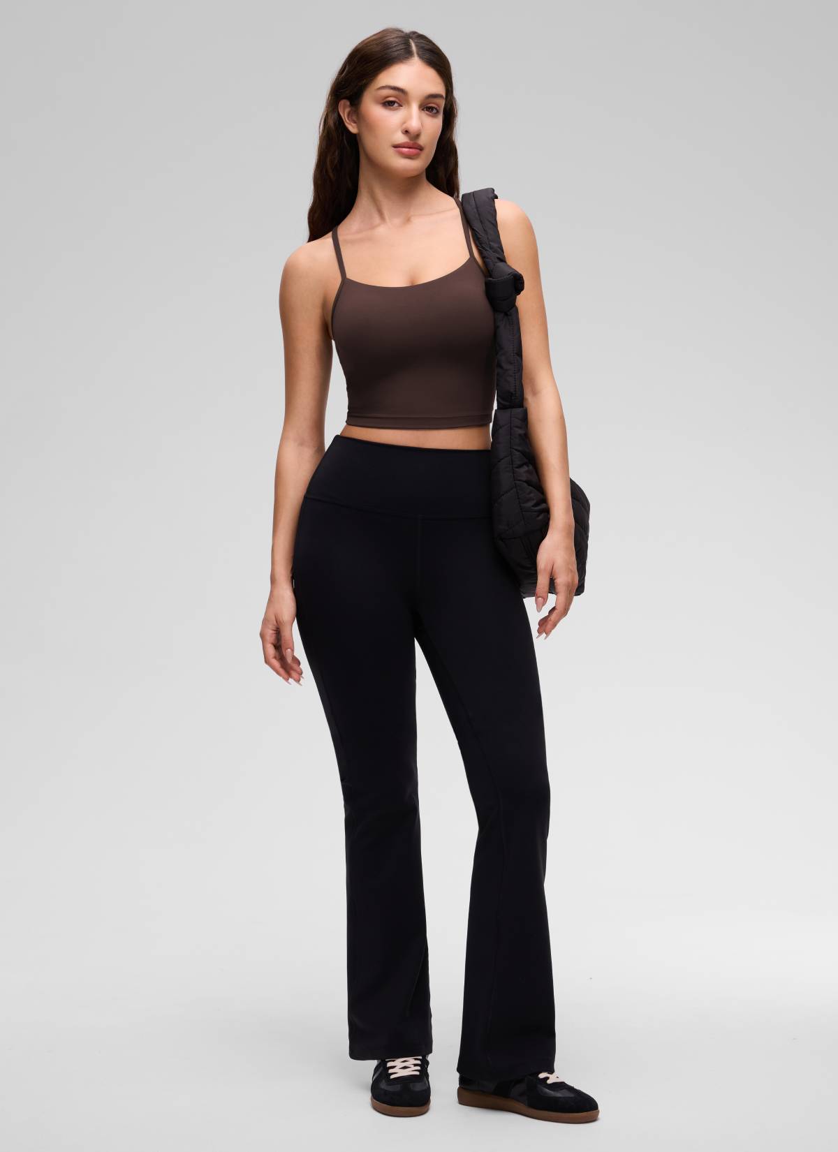 CRZ YOGA Bra Olahraga Wanita dengan Desain " Butterluxe " dan Punggung Berbentuk Y, Model Longline, Crop Tank Top, Warna Hot Fudge Brown