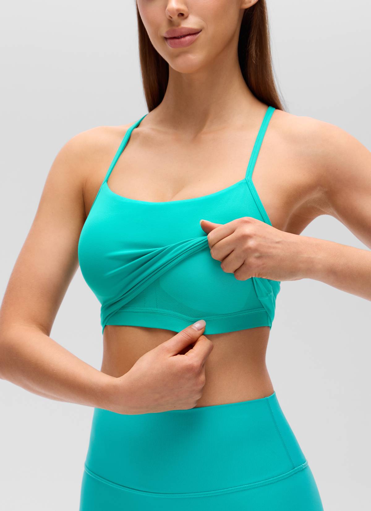 CRZ YOGA Bra Olahraga Wanita dengan Desain " Butterluxe " dan Punggung Berbentuk Y, Model Longline, Crop Tank Top, Motif Tropis, Warna Teal