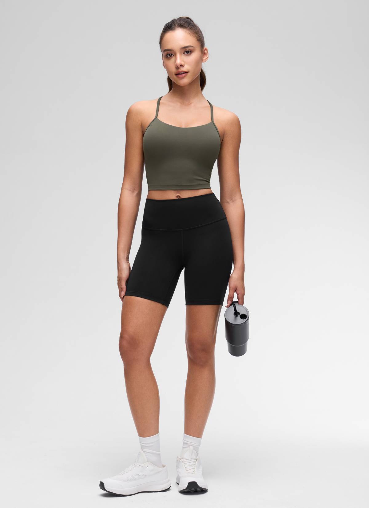 CRZ YOGA Bra Olahraga Wanita dengan Desain " Butterluxe " dan Punggung Berbentuk Y, Model Longline, Tank Top Pendek, Warna Hijau Tentara Muda